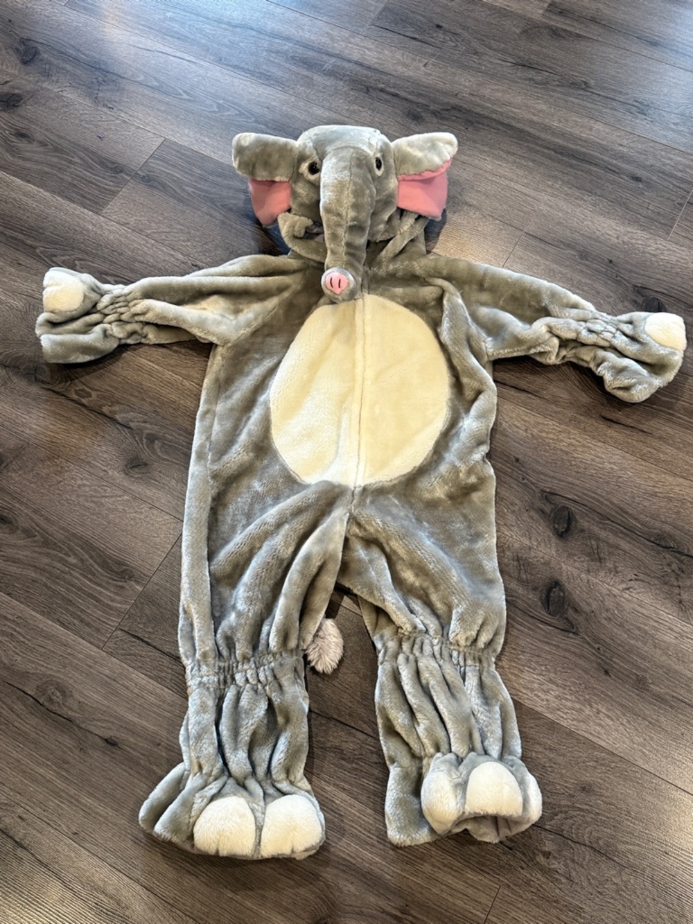 Plush Elephant Halloween Costume Onesie - Gray Cream Belly and Pink Ear Accents